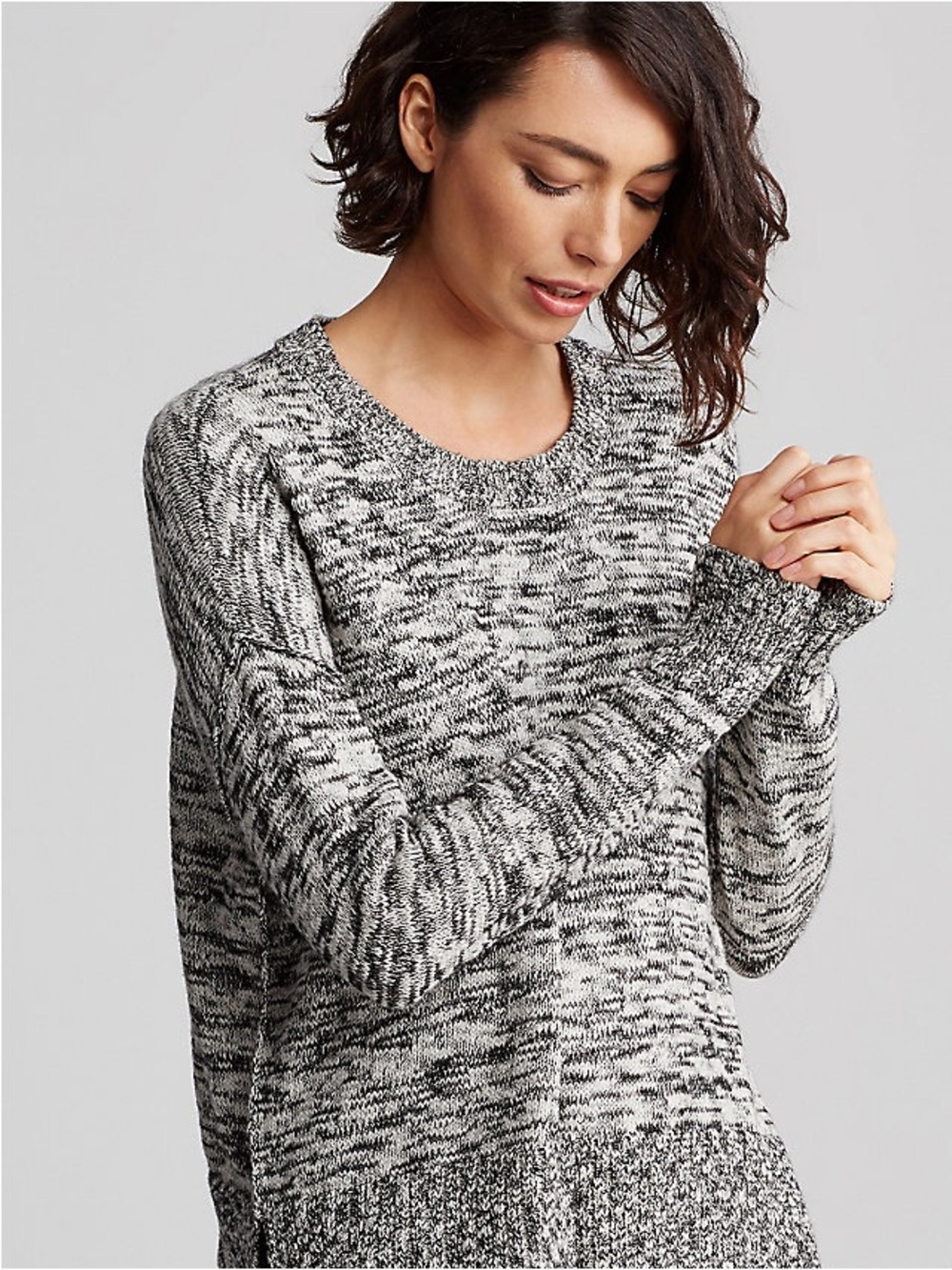 EILEEN FISHER L XL $248 Organic Cotton Alpaca Scoop Neck Boxy Top Sweater